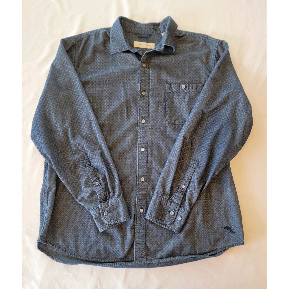 Tommy Bahama Shirt Men's XL Blue Cottom Pattern Button Up